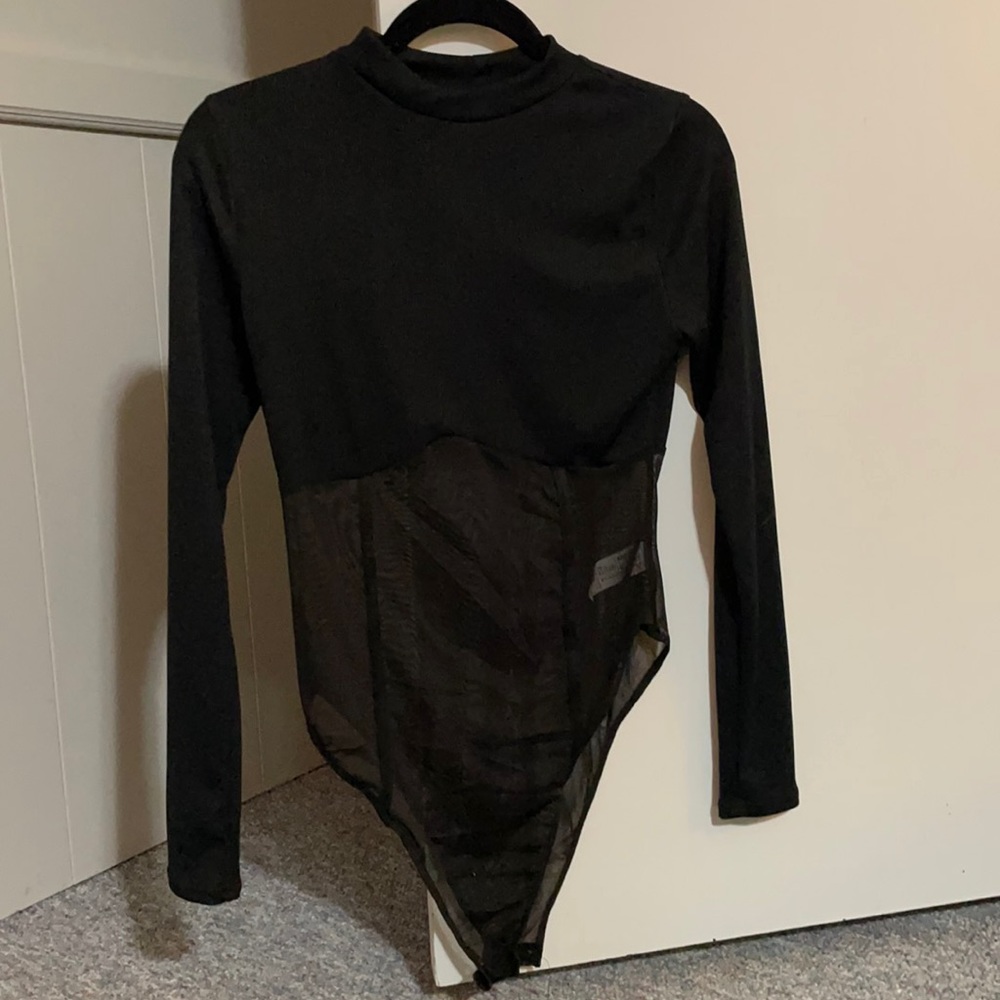 NASTY GAL long sleeve black mesh bodysuit